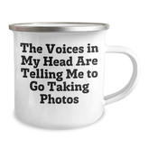 Funny Taking Photos Gifts for Men from Friends, Encouraging Adventure Graduation Unique Mugs, Camping Mug with Quote 'The Voices In My Head Are Telling Me To Go Taking Photos' - Image 2
